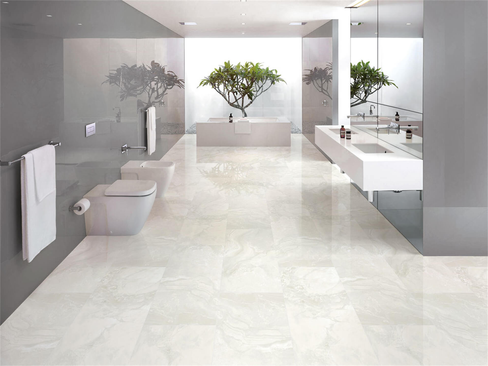 white bathroom floor tile